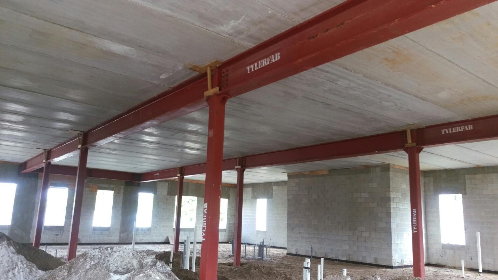Steel columns and beams inside an unfinished building
